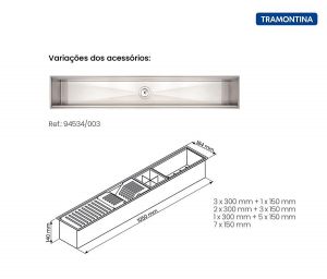 Canal Organizador em Aço Inox Tramontina para Sobrepor com Acabamento Scotch Brite 105x18 cm