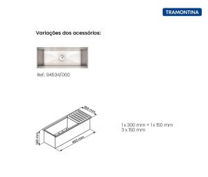 Canal Organizador em Aço Inox Tramontina para Sobrepor com Acabamento Scotch Brite 45x18 cm