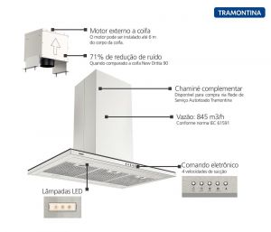 Coifa de Ilha Slim Isla 90 Split 90cm 220V - Tramontina