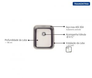 Cuba de Embutir Tramontina Dora 34 BL R6 em Aço Inox Acetinado com Válvula e Escape 34x40 cm - 94017/123- Tramontina