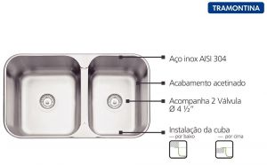 Cuba de embutir/sobrepor Isis 2C 34-28 BS em Aço Inox acetinado com 2 Cubas - 94062/102-Tramontina