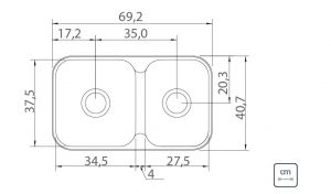 Cuba de embutir/sobrepor Isis 2C 34-28 BS em Aço Inox Polido com 2 Cubas - 94062/402-Tramontina