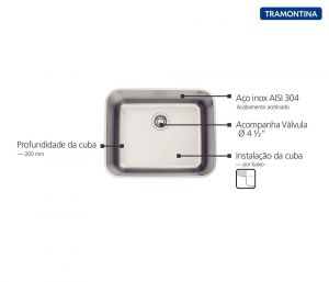 Cuba de Embutir Tramontina Dora 50 BL R6 em Aço Inox Acetinado com Válvula e Escape - 94018/113-Tramontina