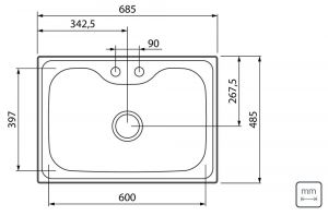 Cuba de Sobrepor Morgana 60 FX em Aço Inox Acetinado com Válvula, Dosador de Sabão e Cesta - Tramontina 