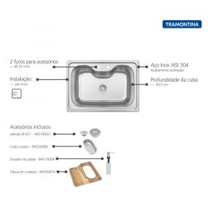 Cuba Sobrepor Inox Morgana 60 Fx Acetinado Tramontina