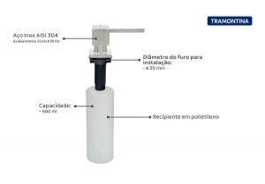 Dosador de Sabão Square Tramontina em Aço Inox com Recipiente Plástico 500 ml