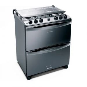 Fogão Brastemp 5 Bocas Duplo Forno Cor Inox Com Botões Removíveis E Exclusivo Aro Protetor -  BFD5NCR 